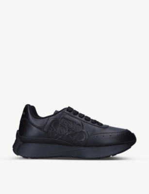 Shop Alexander Mcqueen Men's Black Men's Sprint Runner Logo-embossed Leather Trainers