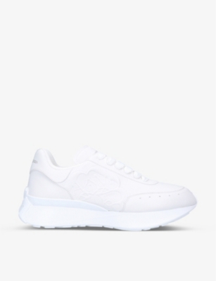 Alexander Mcqueen Men's Sprint Runner Logo-embossed Leather Low-top Trainers In White