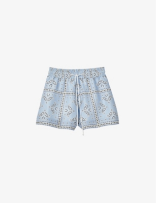Sandro Judy Graphic-print Linen-blend Shorts In Bleus | ModeSens