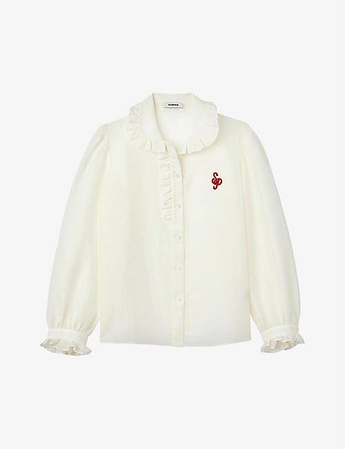 SANDRO: Lexa embroidered-logo linen-blend shirt