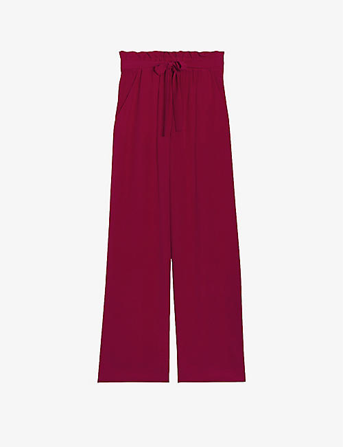 CLAUDIE PIERLOT: Belted wide-leg high-rise silk trousers