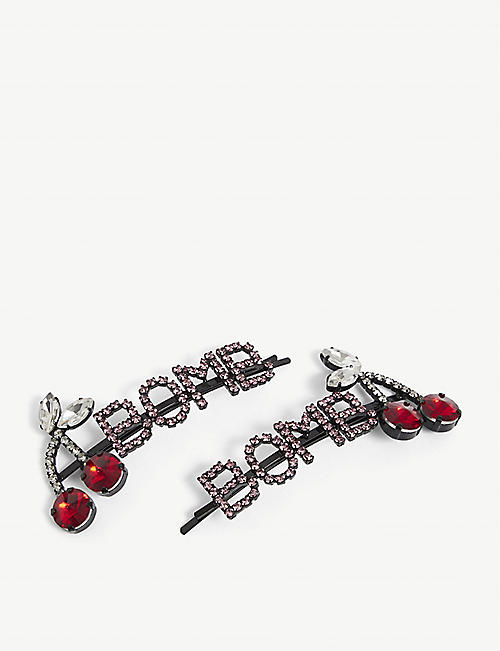 ASHLEY WILLIAMS: Cherry Bomb crystal-embellished silver-tone brass hair clip pack of two