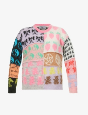 ASHLEY WILLIAMS - Patchwork-print button-up knitted cardigan
