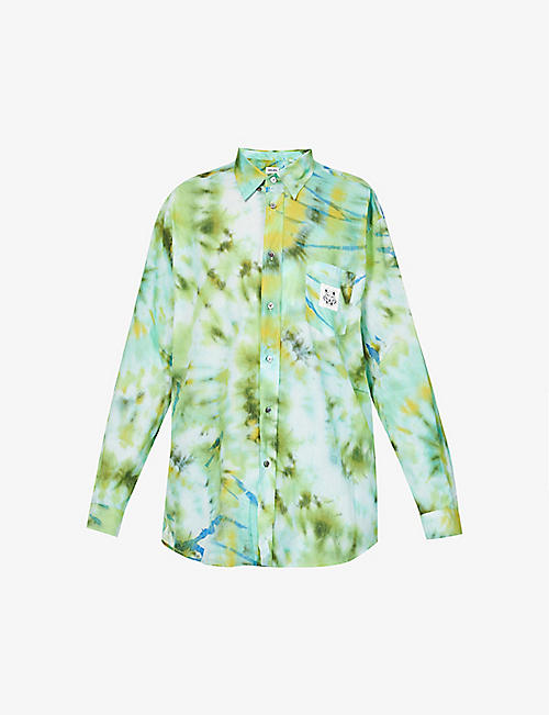 KENZO: Tie-dye logo-patch cotton shirt