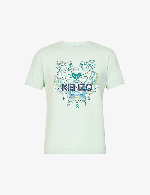 KENZO：Icon Tiger 老虎徽标印花平纹针织棉 T 恤