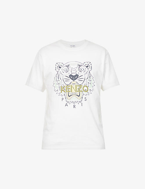 KENZO：Icon Tiger 老虎徽标印花平纹针织棉 T 恤
