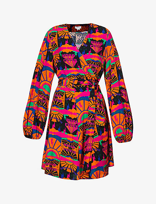NEVER FULLY DRESSED: Disco Groove graphic-print woven wrap mini dress
