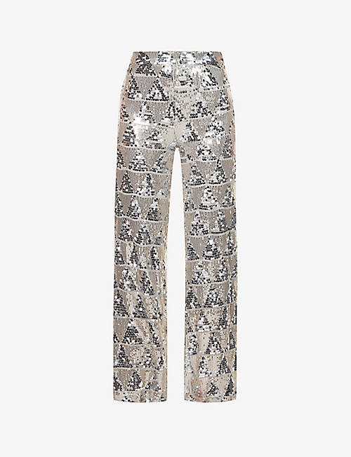 NEVER FULLY DRESSED: Cropped wide-leg high-rise sequin trousers