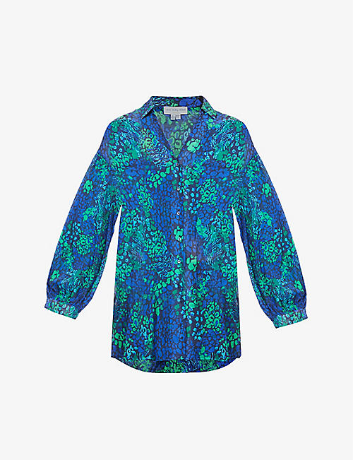 NEVER FULLY DRESSED: Blue Scarlett floral-print woven shirt