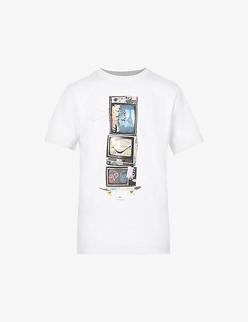 PS BY PAUL SMITH: Tv-print organic-cotton T-shirt