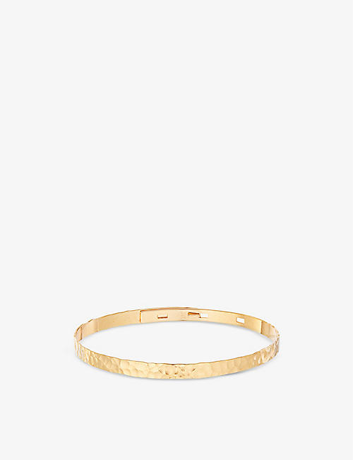 MERCI MAMAN: Personalised hammered 18ct yellow gold-plated brass bangle