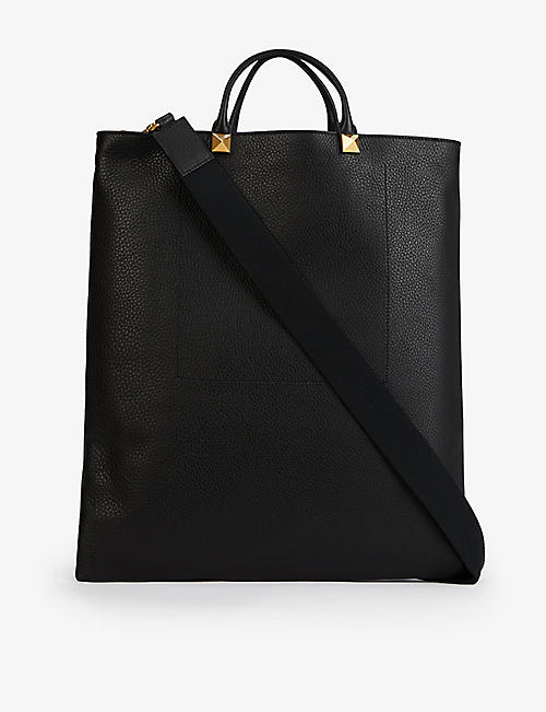 VALENTINO GARAVANI: Rockstud-embellished grained-leather tote bag