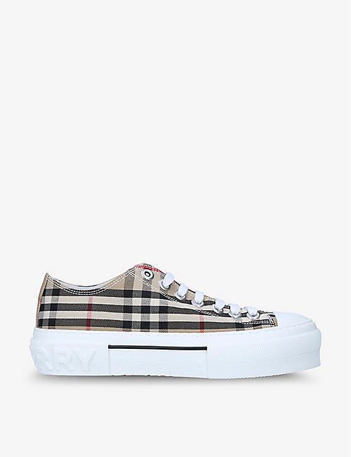 BURBERRY: Jack checked cotton-canvas low-top trainers