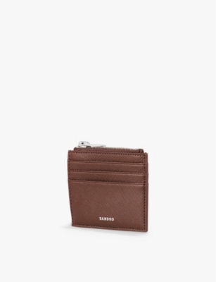 SANDRO: Logo-embossed zipped leather card holder