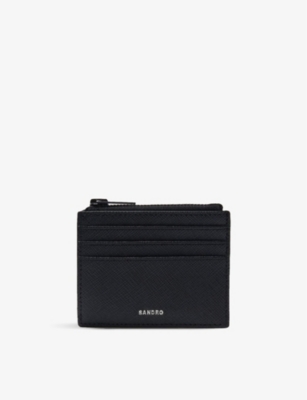 Sandro Men's Noir / Gris Logo-embossed Zipped Leather Card Holder