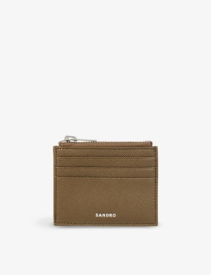 SANDRO: Logo-embossed zipped leather card holder