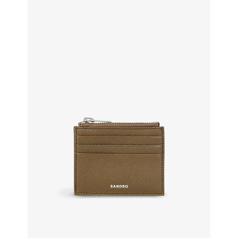 Shop Sandro Mens Verts Logo-embossed Zipped Leather Card Holder