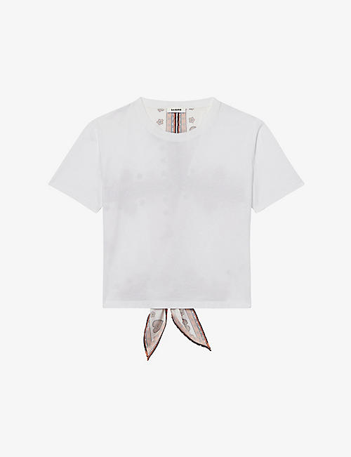 SANDRO: Melfi printed tie-back cotton-jersey T-shirt