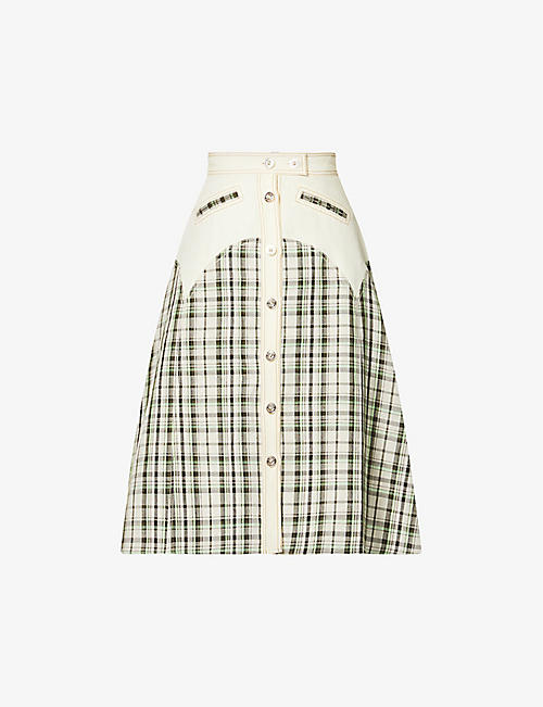WALES BONNER: Segou checked linen and cotton-blend midi skirt