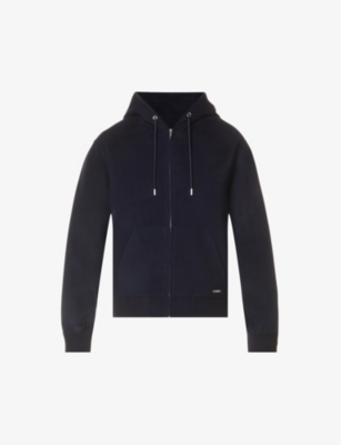 Zip-front brand-plaque wool-blend hoody