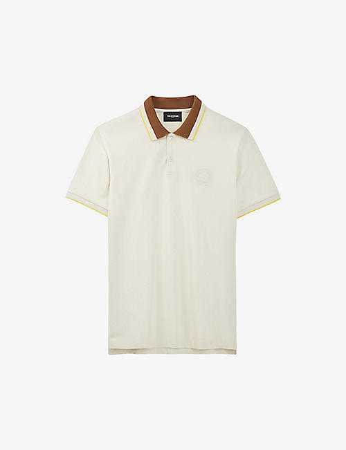 THE KOOPLES: Logo-embroidered contrasting-collar cotton-pique polo shirt