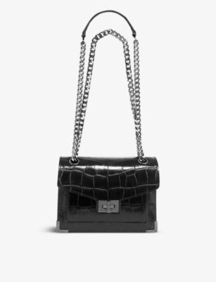 The Kooples Emily Croc-embossed Leather Cross-body Bag In Black