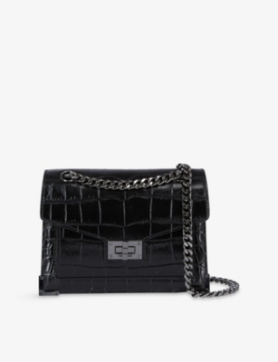 The Kooples Emily Croc-embossed Leather Cross-body Bag In Bla01