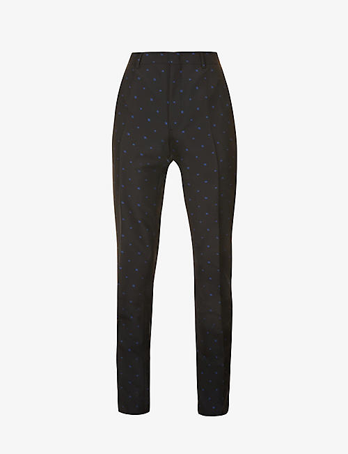 FENDI: Brand-pattern regular-fit tapered wool trousers