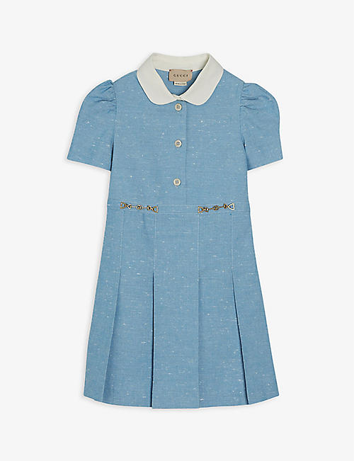 GUCCI: Pleated Peter Pan cotton-blend dress 4-12 years