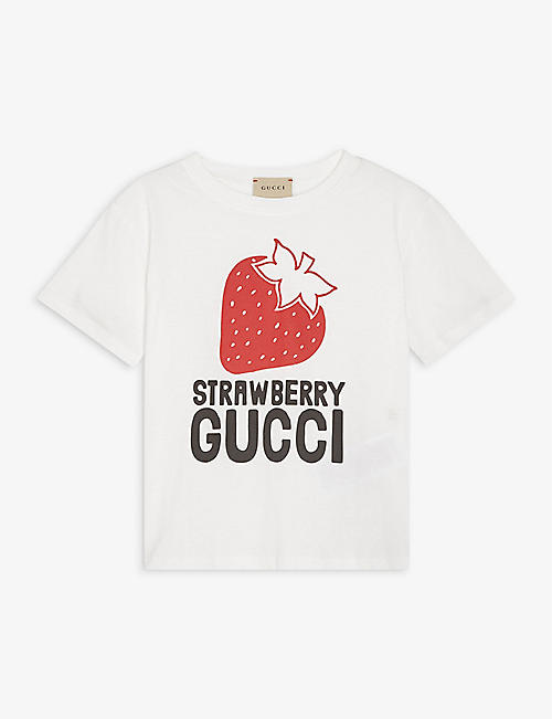 GUCCI: Strawberry short-sleeved cotton T-shirt 4-10 years