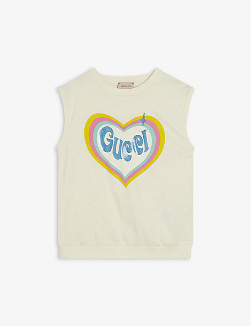 GUCCI: Heart logo cotton T-shirt 6-12 years