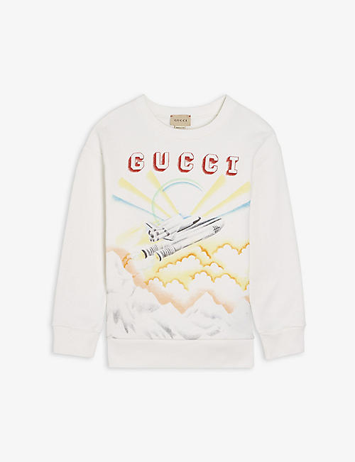 GUCCI: Aeroplane-print branded cotton sweatshirt 4-12 years