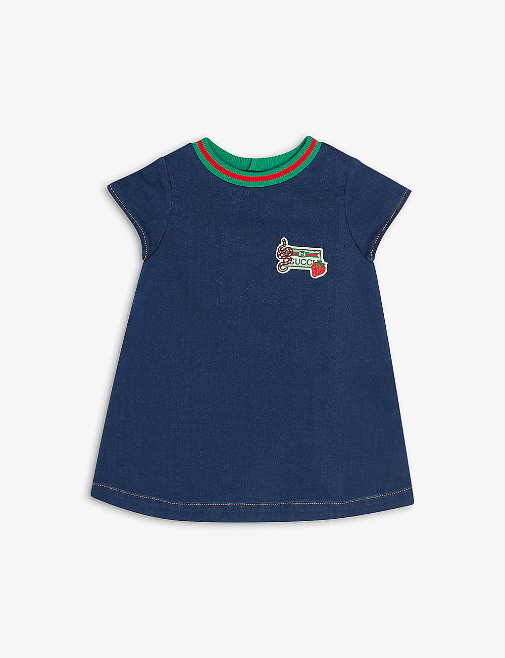 GUCCI GUCCI BLUE STRAWBERRY LOGO-EMBROIDERED COTTON-BLEND DRESS 6-36 MONTHS,51495238