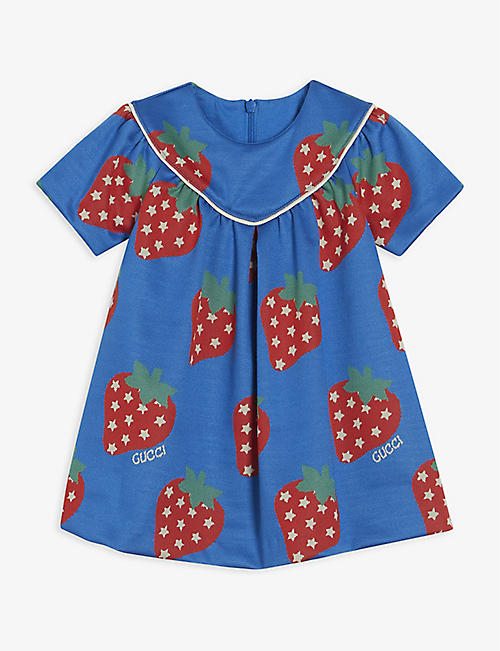GUCCI: Strawberry-print stretch-jersey mini dress 9-36 months