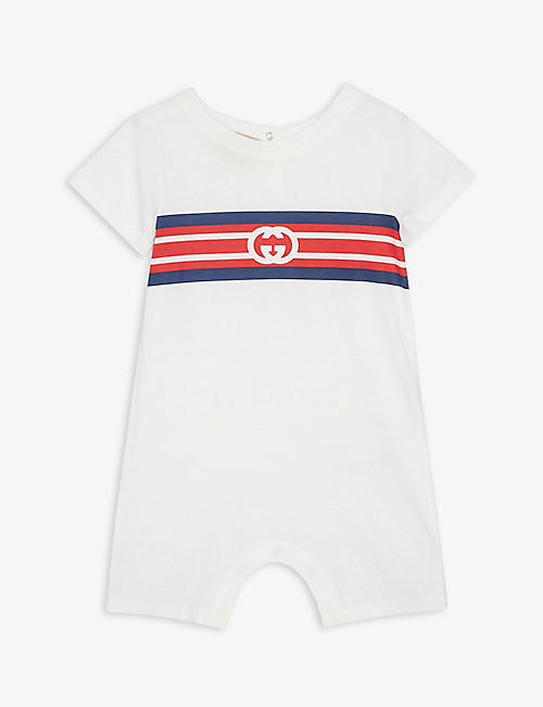GUCCI：徽标点缀平纹针织棉婴儿服 0-12 个月