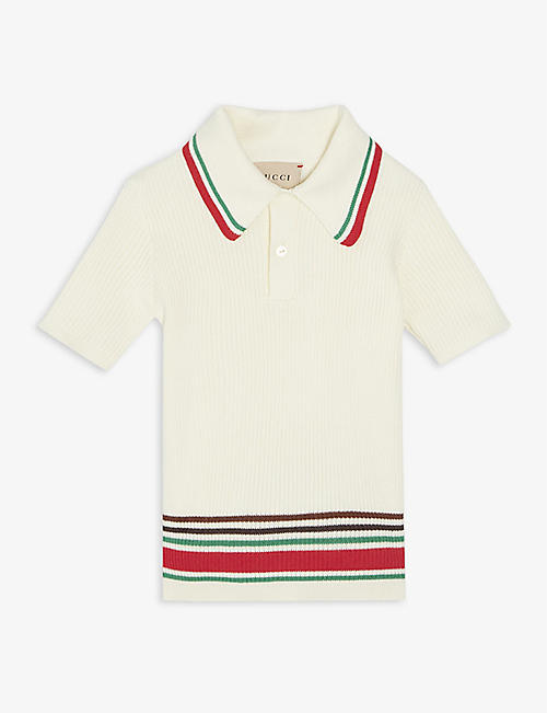 GUCCI: Web-stripe cotton polo shirt 18-36 months