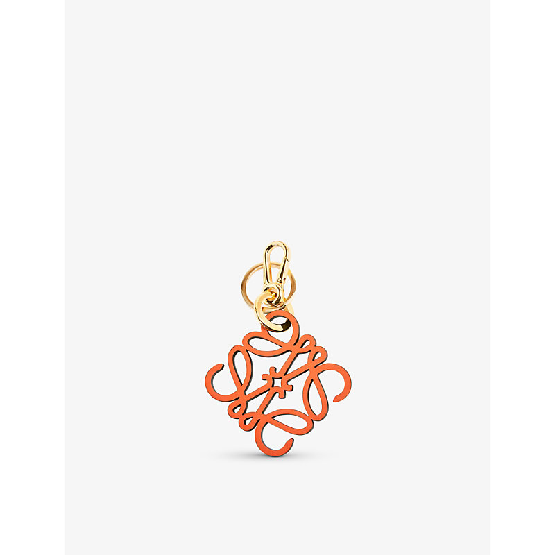 Loewe Anagram Leather And Brass Charm In Orange/gold