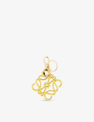 Loewe Anagram Leather And Brass Charm In Yellow/gold