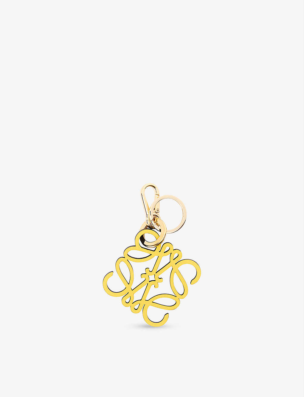 Shop Loewe Yellow/gold Anagram Leather And Brass Charm
