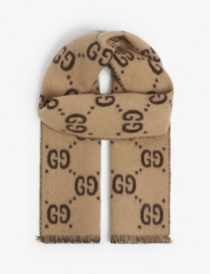 GG wool scarf in brown and beige