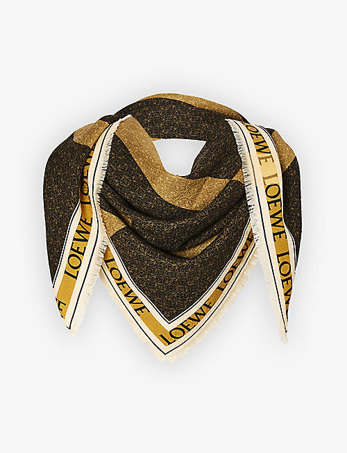 LOEWE: Logo-print frayed silk-blend scarf