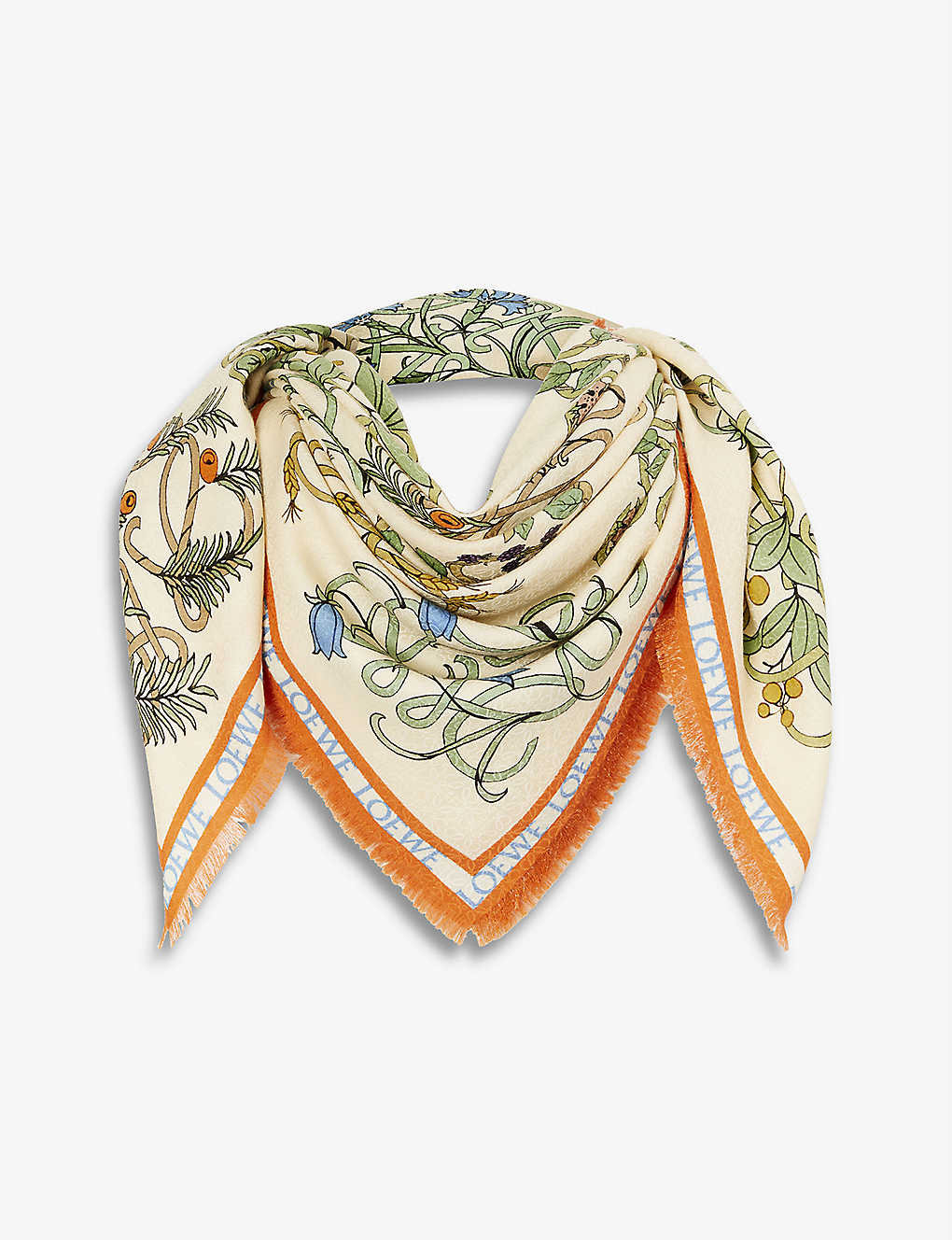 Herbarium floral-print cotton, wool and silk-blend scarf(9454729)