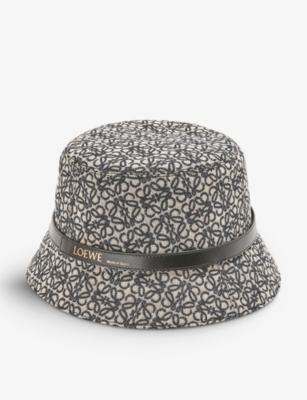 Loewe Leather-trim Jacquard-canvas Bucket Hat In Navy/black