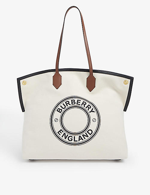 BURBERRY: Logo-print cotton-canvas tote bag
