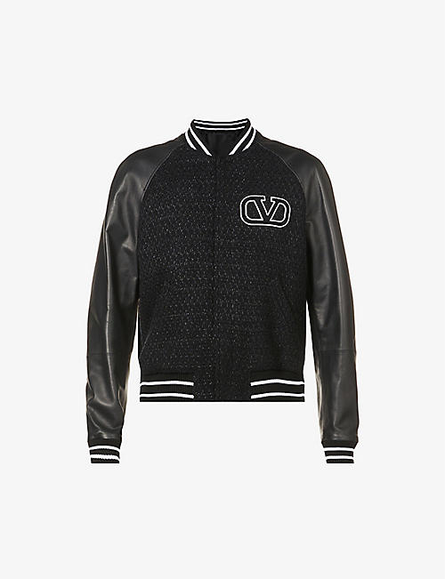 VALENTINO: Logo-embroidered baseball-collar woven jacket