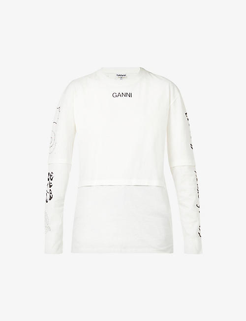GANNI: Graphic-print organic cotton-jersey top