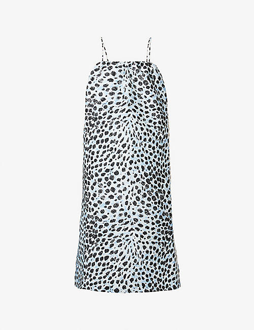 GANNI: Animal-print recycled polyester-blend midi dress