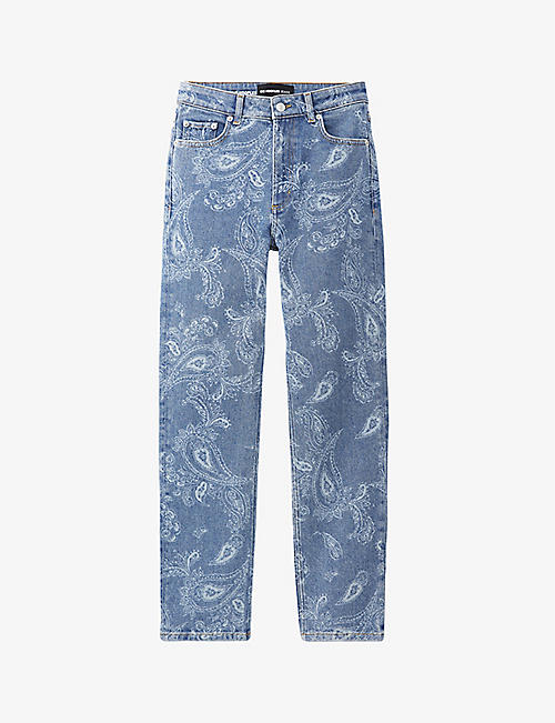 THE KOOPLES: Paisley-print straight-leg stretch-denim jeans