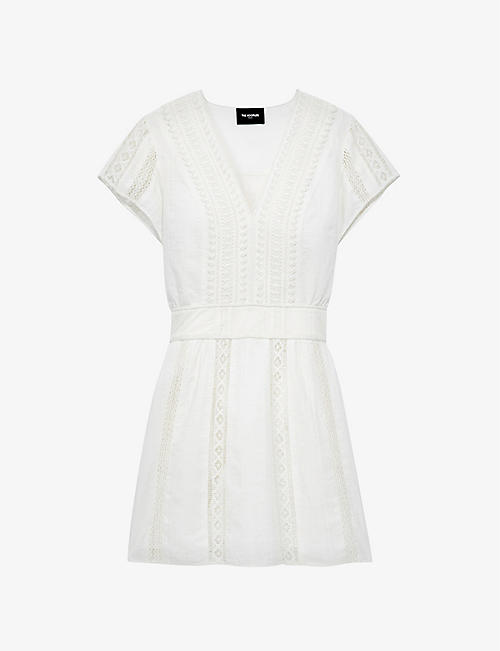 THE KOOPLES: Crochet-appliqué cap-sleeved cotton mini dress