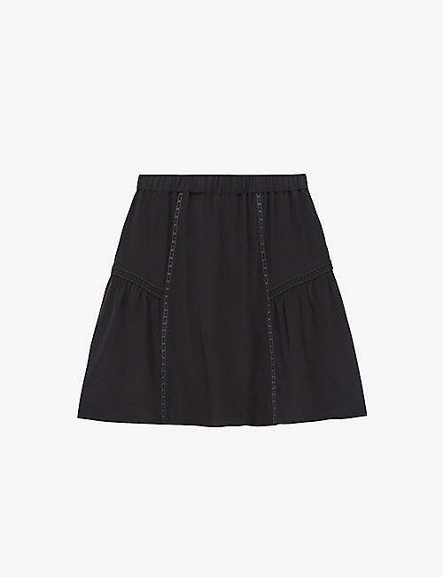 THE KOOPLES: Lace-appliqué flared silk mini skirt